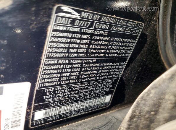 SADCJ2FN2JA261199 2018 JAGUAR F-PACE Black Вид підкапотного простору