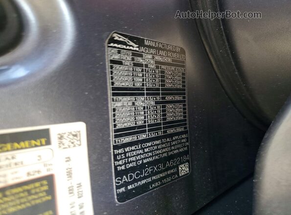 SADCJ2FX3LA622184 2020 JAGUAR F-PACE Silver Widok wnętrza 360 stopni