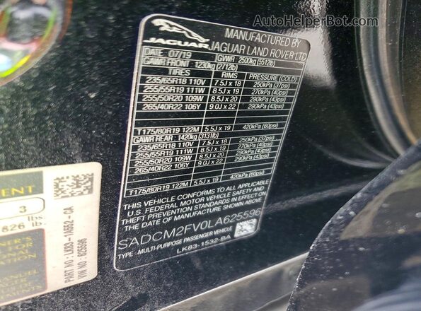 SADCM2FV0LA625596 2020 JAGUAR F-PACE Black VIN sticker view