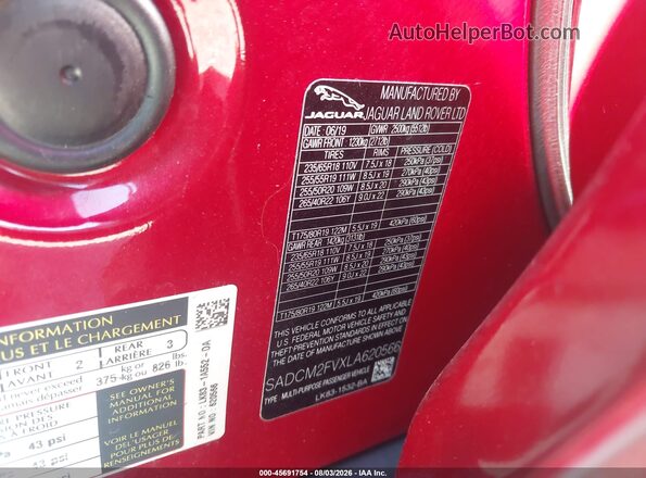 SADCM2FVXLA620566 2020 JAGUAR F-PACE Red Widok komory silnika