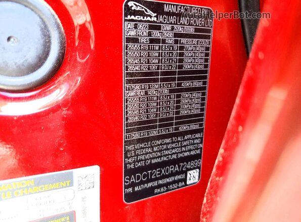 SADCT2EX0RA724899 2024 JAGUAR F-PACE Red VIN კოდის სტიკერის ხედი