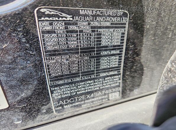 SADCT2EX4SA748399 2025 JAGUAR F-PACE Black Vista de la etiqueta del VIN