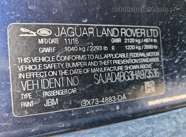 SAJAD4BG3HA973536 2017 JAGUAR XF Blue Vista del compartimento del motor
