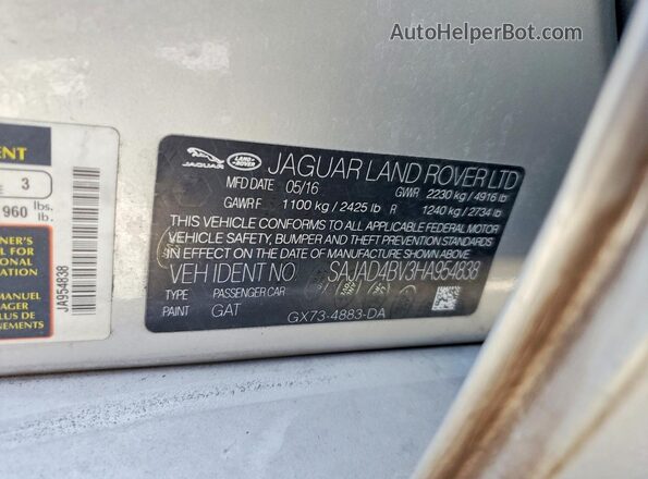 SAJAD4BV3HA954838 2017 JAGUAR XF Silver Вид підкапотного простору