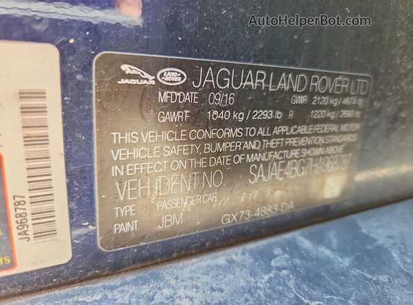 SAJAE4BG7HA968787 2017 JAGUAR XF Blue Vista de la etiqueta del VIN