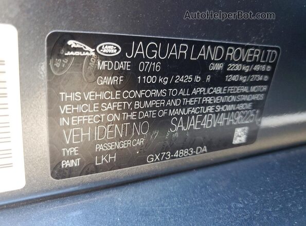 SAJAE4BV4HA962251 2017 JAGUAR XF Gray Vista del compartimento del motor