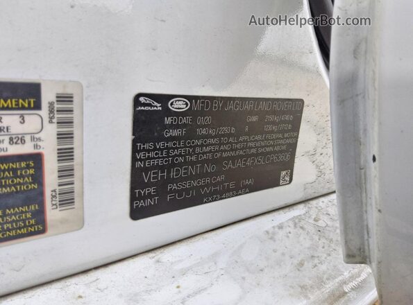 SAJAE4FX5LCP63606 2020 JAGUAR XF White Вид спереду