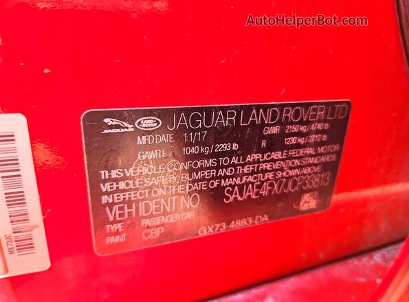 SAJAE4FX7JCP33813 2018 JAGUAR XF Красный Вид подкапотного пространства