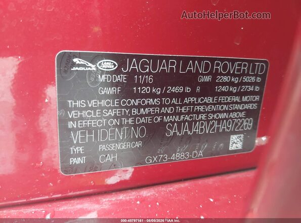 SAJAJ4BV2HA972269 2017 JAGUAR XF Red Вид підкапотного простору