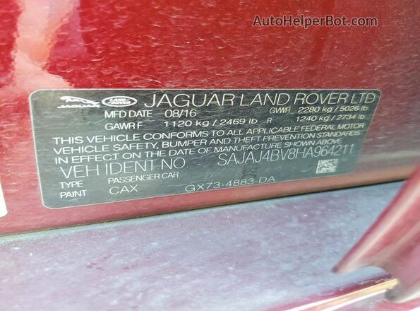 SAJAJ4BV8HA964211 2017 JAGUAR XF Red Вид підкапотного простору