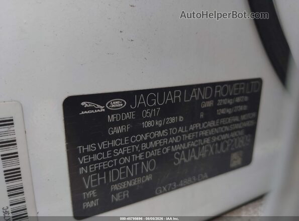 SAJAJ4FX1JCP20809 2018 JAGUAR XF White Engine compartment view