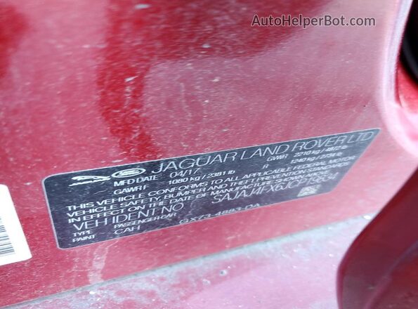 SAJAJ4FX6JCP19834 2018 JAGUAR XF Red VIN კოდის სტიკერის ხედი