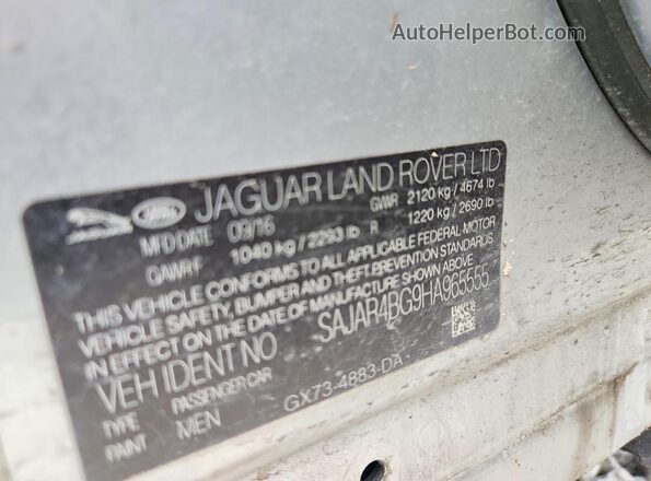 SAJAR4BG9HA965555 2017 JAGUAR XF Silver Widok naklejki z numerem VIN