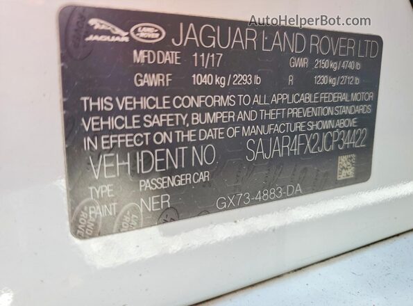SAJAR4FX2JCP34422 2018 JAGUAR XF White ძრავის განყოფილების ხედი