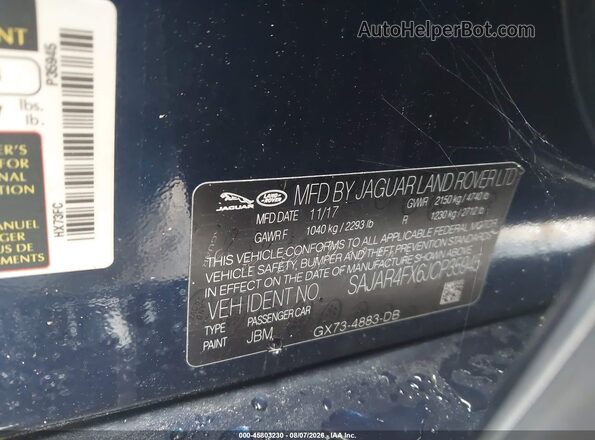 SAJAR4FX6JCP35945 2018 JAGUAR XF Blue Vista del compartimento del motor