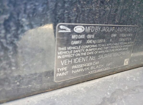 SAJAR4FX6KCP48194 2019 JAGUAR XF Черный Вид подкапотного пространства