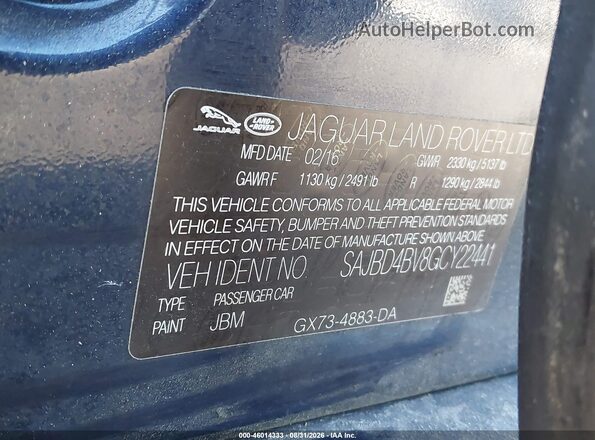 SAJBD4BV8GCY22441 2016 JAGUAR XF Dark Blue Engine compartment view