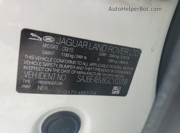 SAJBE4BV8GCY03708 2016 JAGUAR XF White ძრავის განყოფილების ხედი