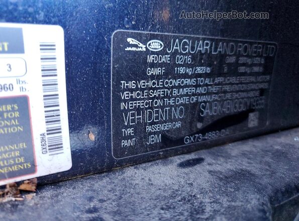SAJBK4BV3GCY19355 2016 JAGUAR XF Blue Vista del compartimento del motor
