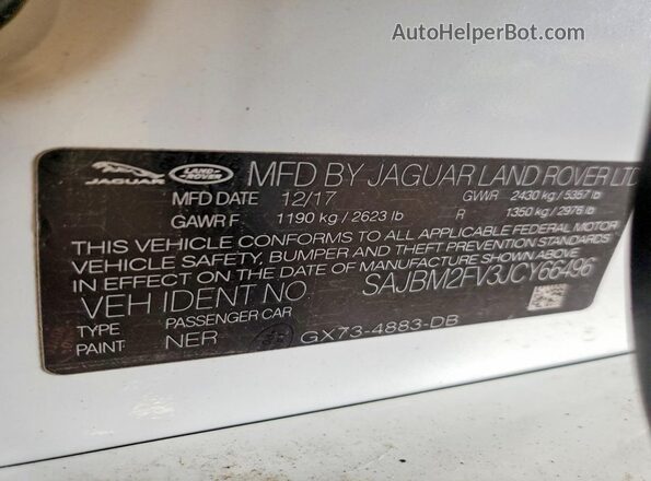 SAJBM2FV3JCY66496 2018 JAGUAR XF White Вид підкапотного простору