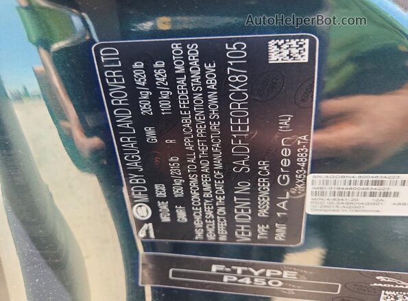SAJDF1EE0RCK87105 2024 JAGUAR F-TYPE Green Вид підкапотного простору
