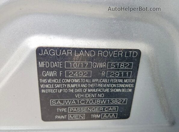 SAJWA1C70J8W13827 2018 JAGUAR XJ Silver Vista de la etiqueta del VIN