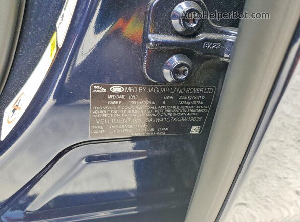 SAJWA1C7XK8W19636 2019 JAGUAR XJ Blue Вид наклейки з VIN-кодом