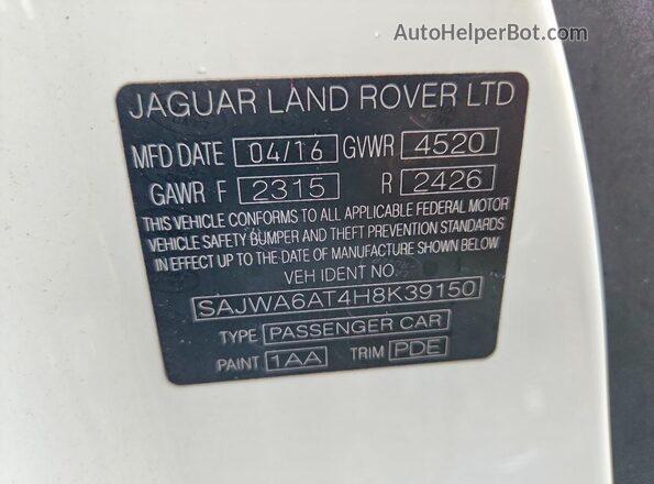 SAJWA6AT4H8K39150 2017 JAGUAR F-TYPE Белый Вид подкапотного пространства