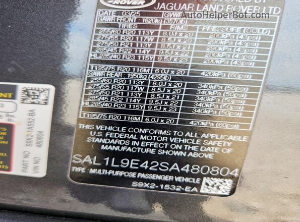 SAL1L9E42SA480804 2025 LAND ROVER RANGE Gray Widok wnętrza 360 stopni