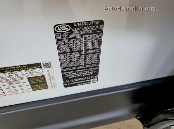 SAL1L9E48SA451548 2025 LAND ROVER RANGE White ძრავის განყოფილების ხედი