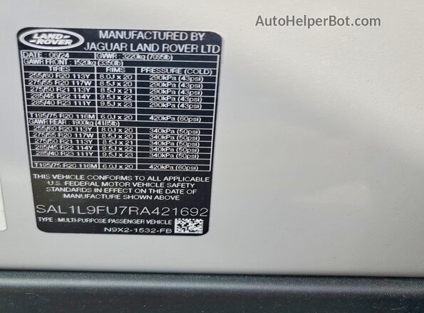 SAL1L9FU7RA421692 2024 LAND ROVER RANGE Gray Vista interior de 360 grados