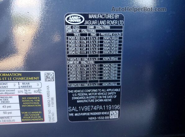 SAL1V9E74PA119196 2023 LAND ROVER RANGE Black Սալոնի 360 աստիճան տեսք