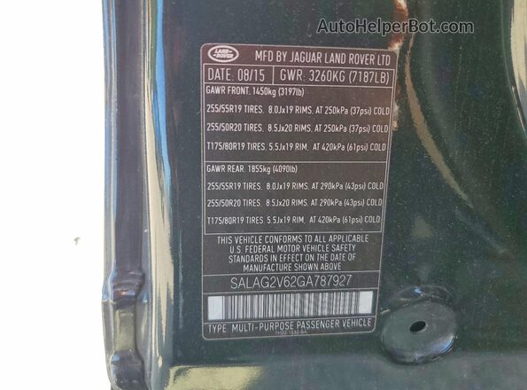 SALAG2V62GA787927 2016 LAND ROVER LR4 Black VIN sticker view