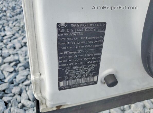 SALAG2V62GA841758 2016 LAND ROVER LR4 White VIN sticker view