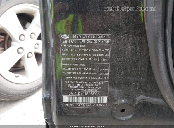 SALAG2V64GA820037 2016 LAND ROVER LR4 Black Вид підкапотного простору