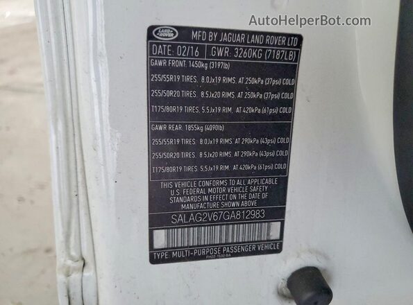 SALAG2V67GA812983 2016 LAND ROVER LR4 White Вид наклейки з VIN-кодом