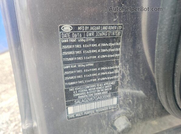 SALAG2V67GA835566 2016 LAND ROVER LR4 Charcoal VIN sticker view