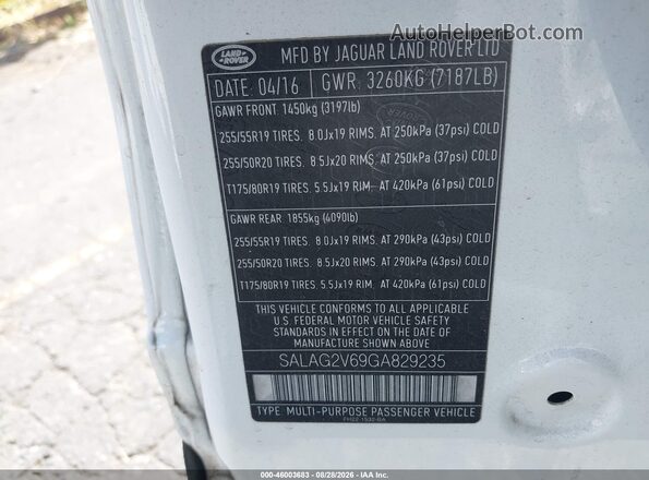 SALAG2V69GA829235 2016 LAND ROVER LR4 White Engine compartment view