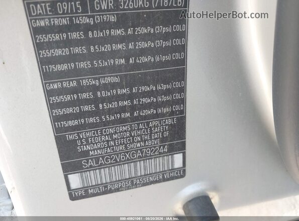 SALAG2V6XGA792244 2016 LAND ROVER LR4 Silver Widok komory silnika