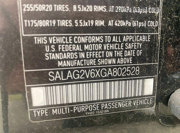 SALAG2V6XGA802528 2016 LAND ROVER LR4 Черный Вид задних сидений