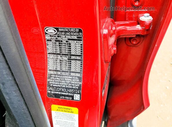 SALCJ2FX0LH851241 2020 LAND ROVER DISCOVERY Red Панорамний вид салону 360°