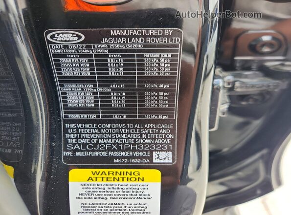 SALCJ2FX1PH323231 2023 LAND ROVER DISCOVERY Black Widok naklejki z numerem VIN