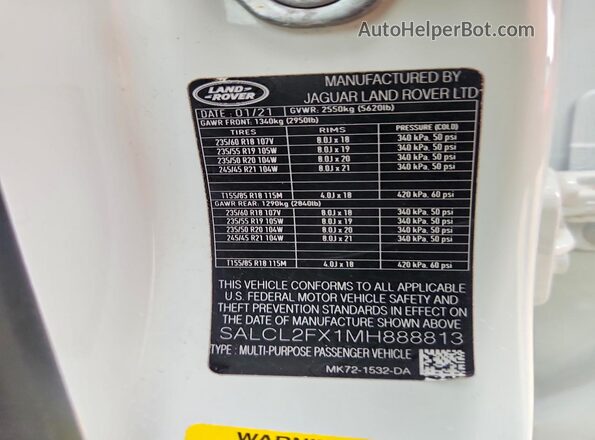 SALCL2FX1MH888813 2021 LAND ROVER DISCOVERY White 360 interior view