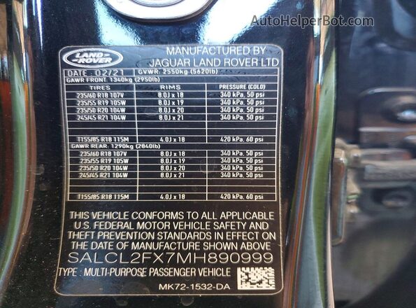 SALCL2FX7MH890999 2021 LAND ROVER DISCOVERY Black სალონის 360-გრადუსიანი ხედი