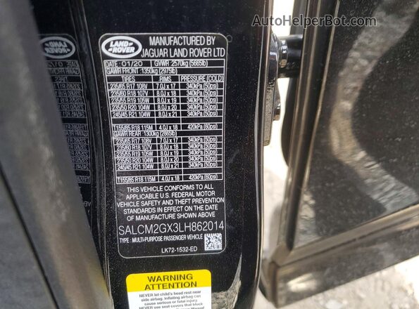 SALCM2GX3LH862014 2020 LAND ROVER DISCOVERY Black Vista de la etiqueta del VIN