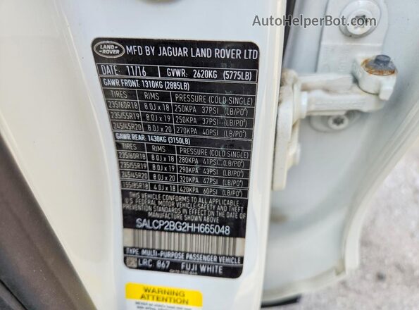 SALCP2BG2HH665048 2017 LAND ROVER DISCOVERY White Vista de la etiqueta del VIN