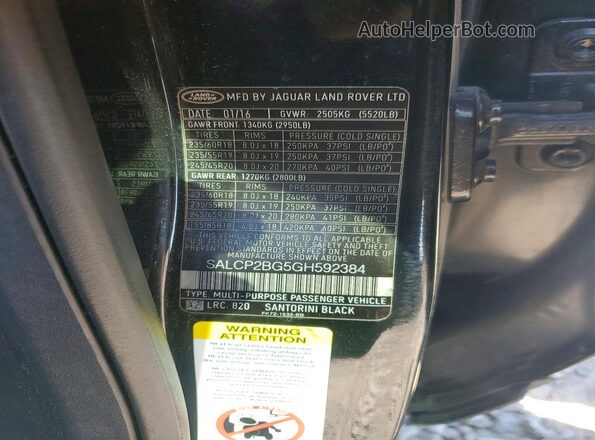 SALCP2BG5GH592384 2016 LAND ROVER DISCOVERY Black Вид наклейки з VIN-кодом