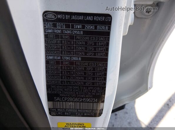 SALCP2BG6GH596234 2016 LAND ROVER DISCOVERY SPORT White ძრავის განყოფილების ხედი
