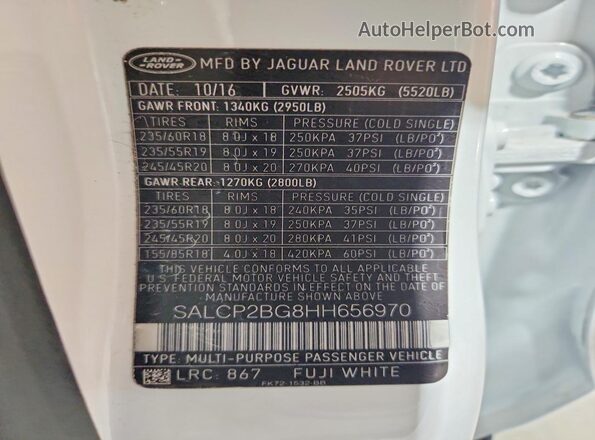 SALCP2BG8HH656970 2017 LAND ROVER DISCOVERY White სალონის 360-გრადუსიანი ხედი