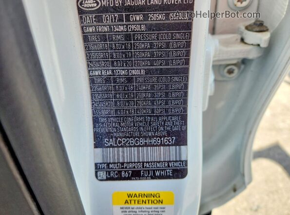 SALCP2BG8HH691637 2017 LAND ROVER DISCOVERY Белый 